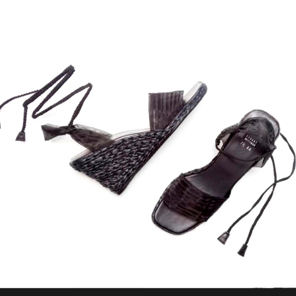 STUART WEITZMAN Vintage Black Espadrilles lace up Heel Wedges. Size 7 - Picture 2 of 16